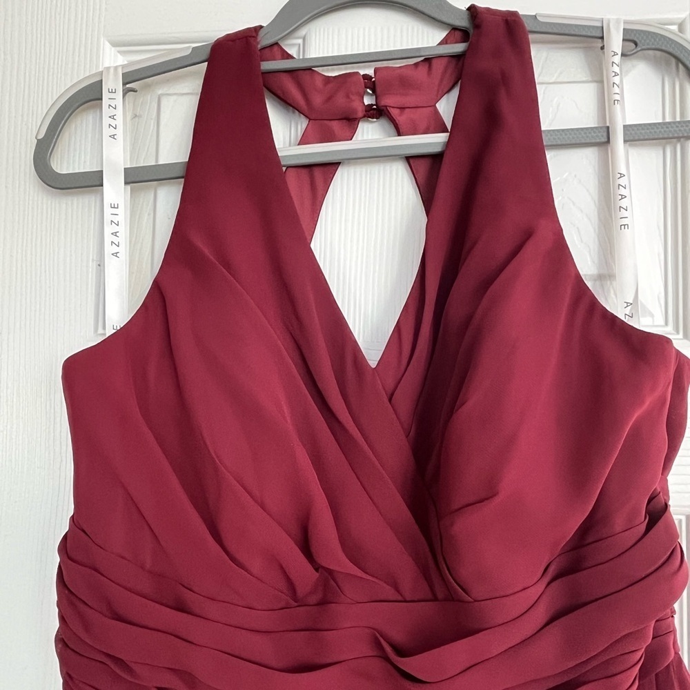 Azazie Natasha Chiffon full length A-line dress in Cabernet - Picture 3 of 16